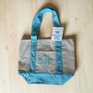 Trader Joe’s Tan and Blue Pastel Canvas Mini Tote Bag